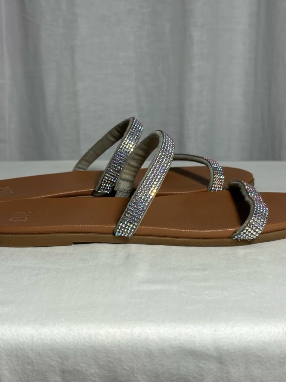 bp Brown Slide Sandals with Sparkling Silver Rhinestone Straps